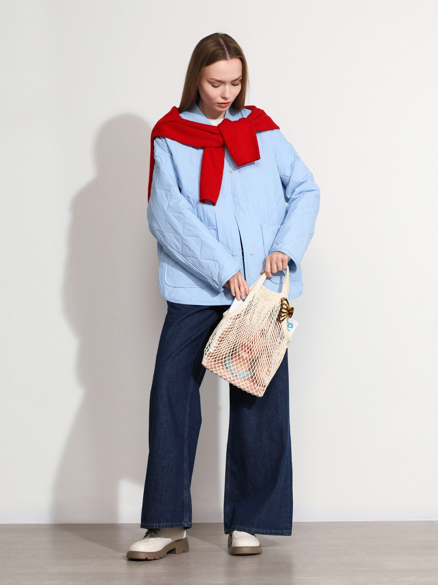 Джинсы широкие темно-синего цвета из хлопка 